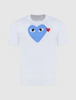 CDG PLAY BLU/RED HEART TEE